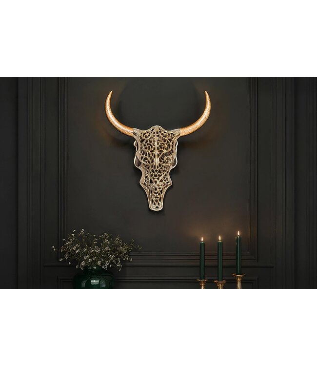 Invicta Interior Wanddecoratie EXOTISCHE STIER 60 cm mangohout en metaal naturel goud handgemaakt - 45661