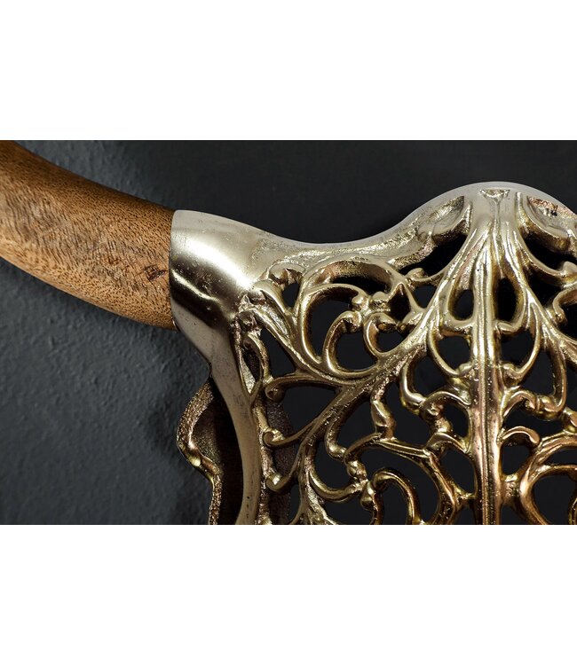 Invicta Interior Wanddecoratie EXOTISCHE STIER 60 cm mangohout en metaal naturel goud handgemaakt - 45661