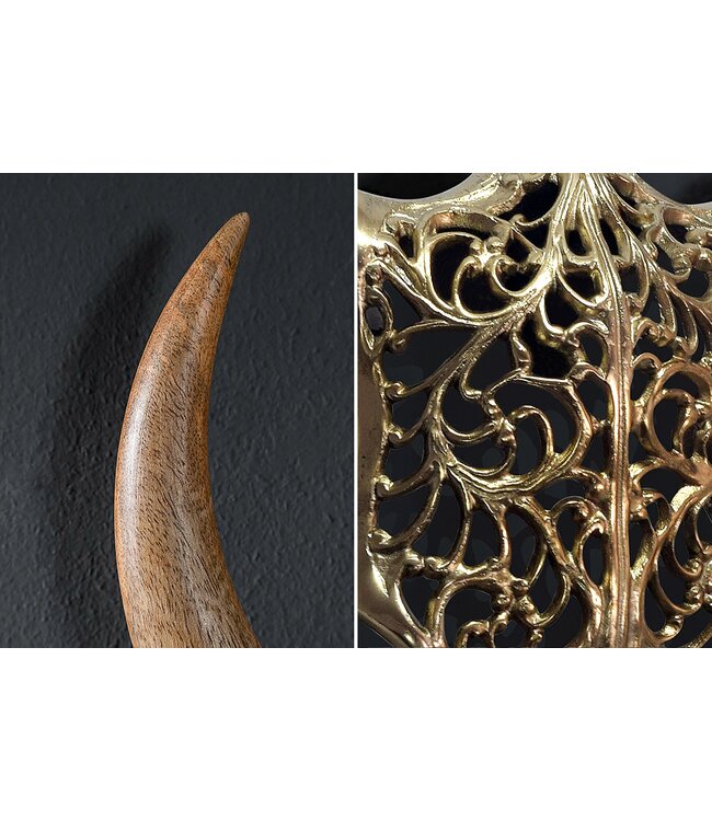 Invicta Interior Wanddecoratie EXOTISCHE STIER 60 cm mangohout en metaal naturel goud handgemaakt - 45661