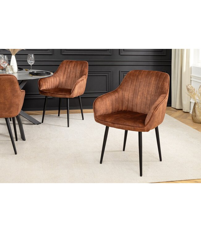 Invicta Interior Stoel TURIN met armleuningen van roestbruin fluweel - 46656