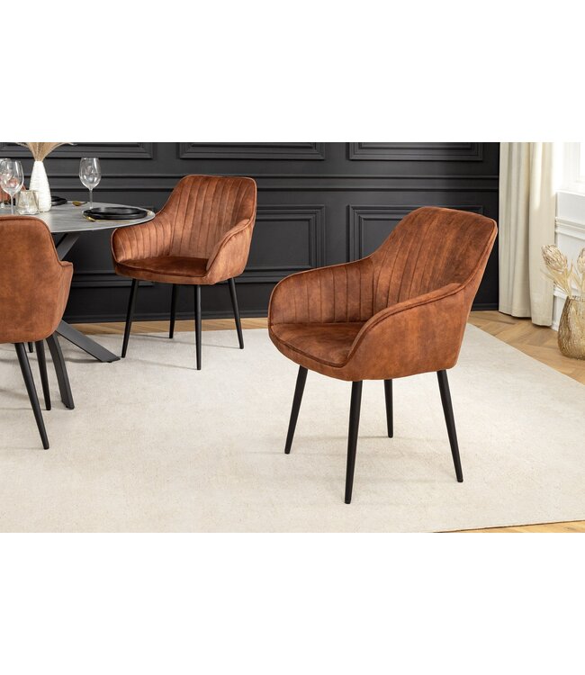 Invicta Interior Stoel TURIN met armleuningen van roestbruin fluweel - 46656