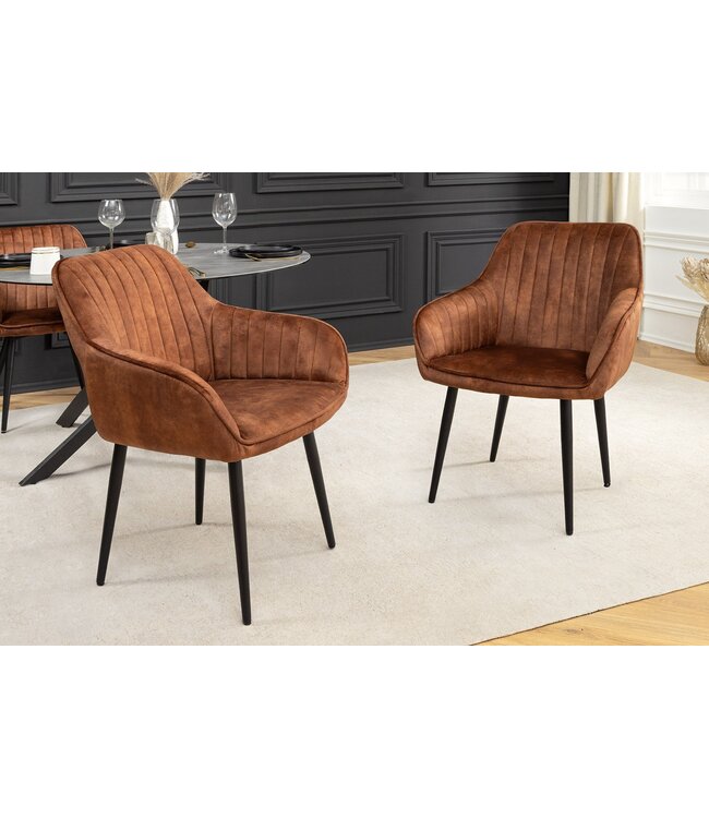 Invicta Interior Stoel TURIN met armleuningen van roestbruin fluweel - 46656