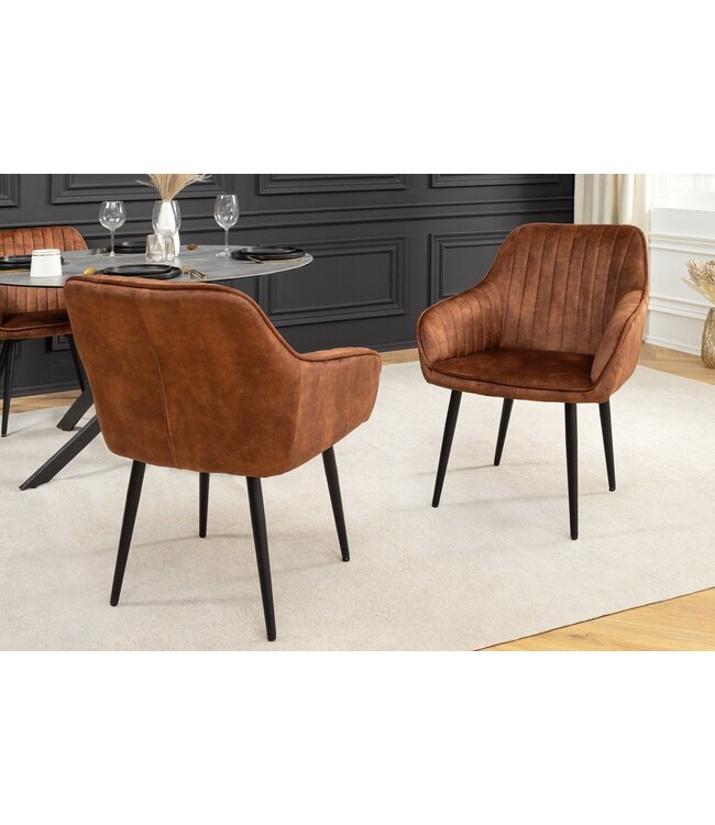 Invicta Interior Stoel TURIN met armleuningen van roestbruin fluweel - 46656