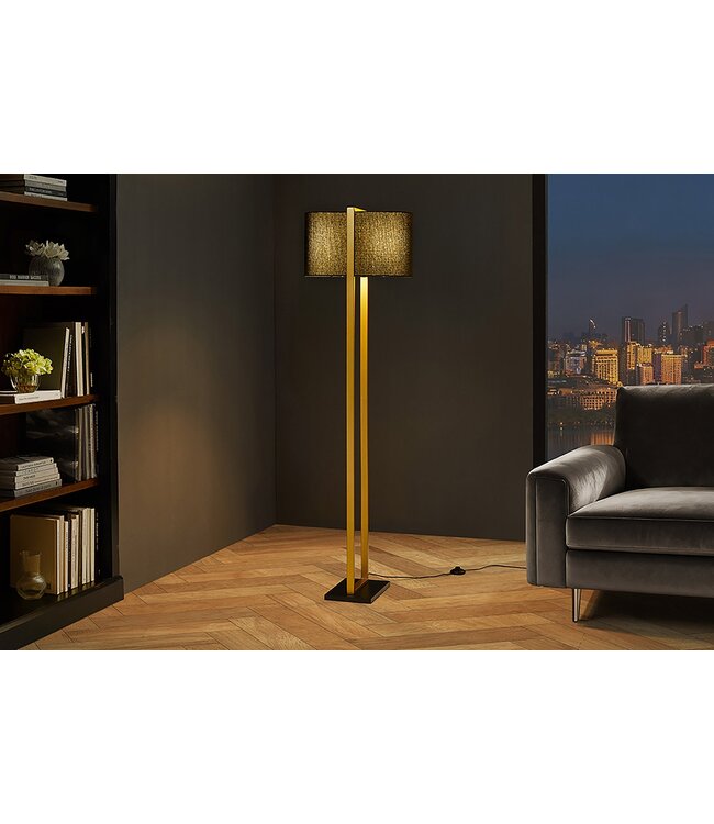 Invicta Interior Vloerlamp COLLEEN 160 cm, metaal, goudkleurig met zwarte voet en lampenkap - 47904
