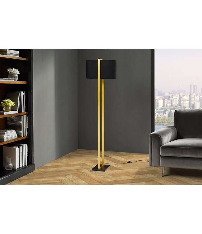 Invicta Interior Vloerlamp COLLEEN 160 cm, metaal, goudkleurig met zwarte voet en lampenkap - 47904
