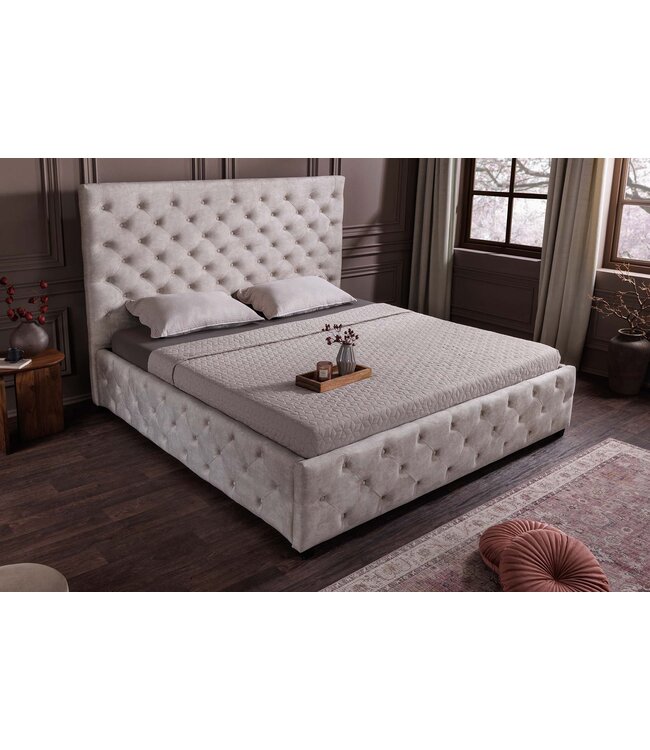 Invicta Interior Bed PARIS 160x200cm CHESTERFIELD-look fluweel champagnebeige met opbergruimte - 48075