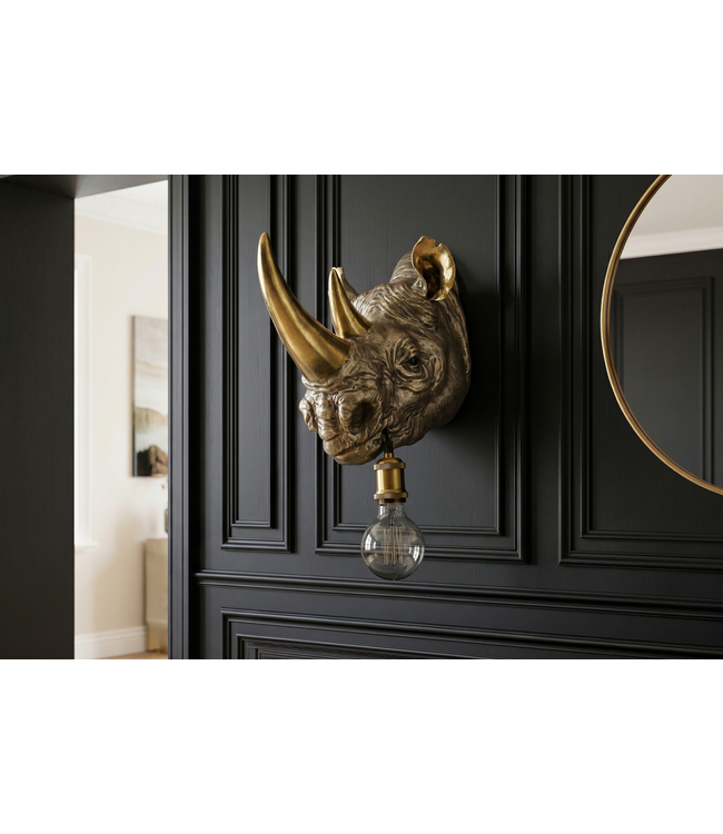 Invicta Interior Wandlamp RHINO 40 cm handgemaakte gouden neushoornsculptuur - 48004