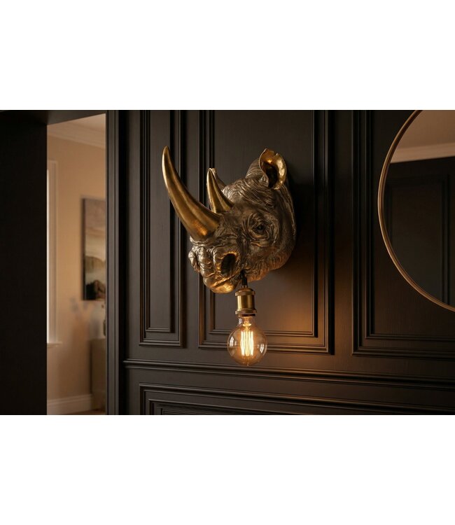 Invicta Interior Wandlamp RHINO 40 cm handgemaakte gouden neushoornsculptuur - 48004