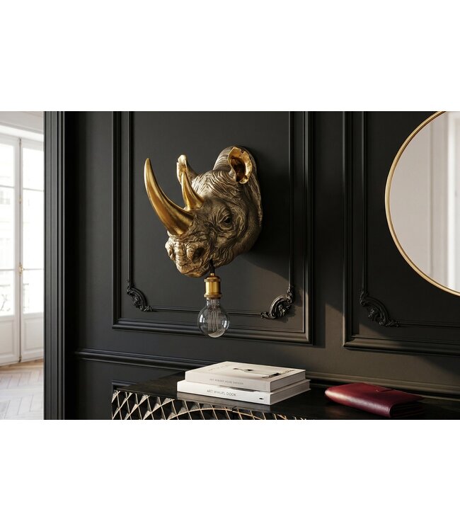 Invicta Interior Wandlamp RHINO 40 cm handgemaakte gouden neushoornsculptuur - 48004