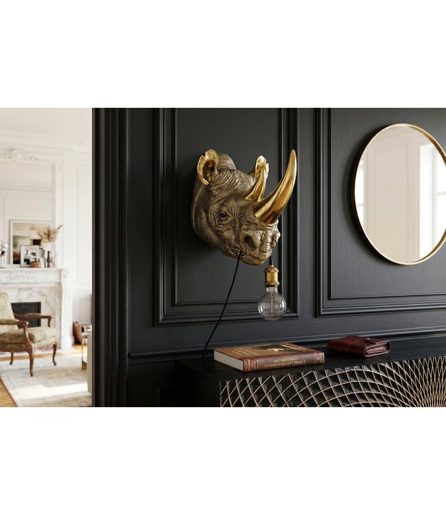 Invicta Interior Wandlamp RHINO 40 cm handgemaakte gouden neushoornsculptuur - 48004