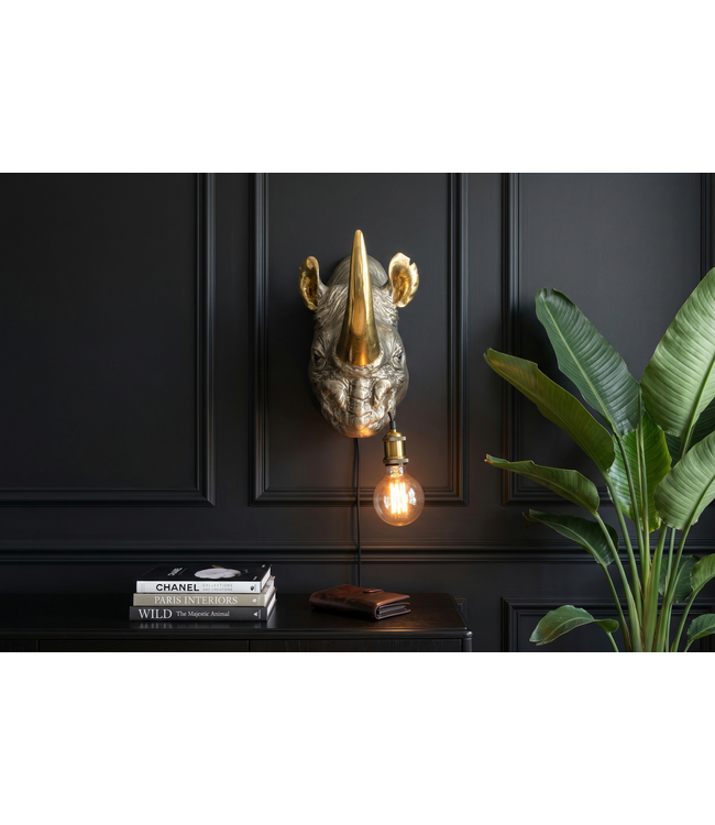 Invicta Interior Wandlamp RHINO 40 cm handgemaakte gouden neushoornsculptuur - 48004
