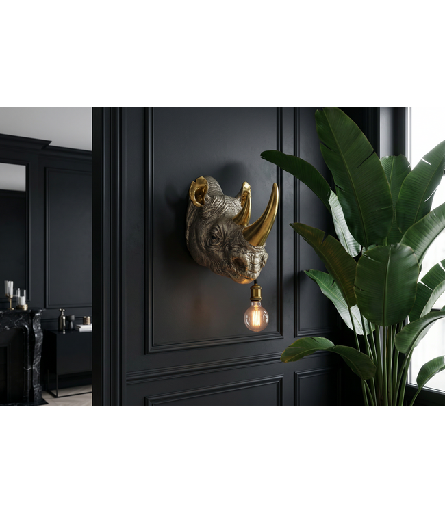 Invicta Interior Wandlamp RHINO 40 cm handgemaakte gouden neushoornsculptuur - 48004