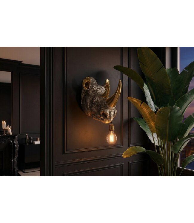 Invicta Interior Wandlamp RHINO 40 cm handgemaakte gouden neushoornsculptuur - 48004