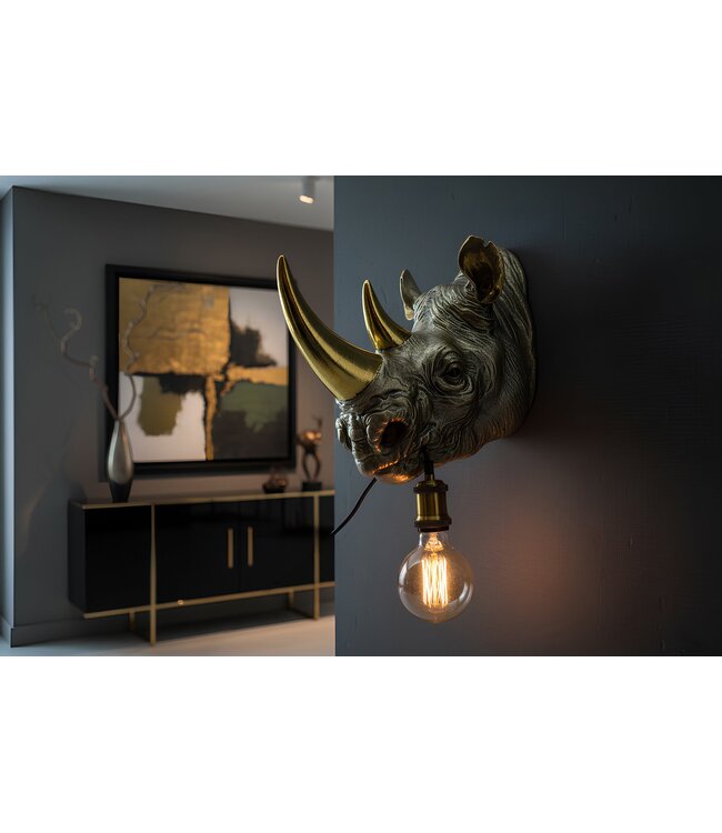 Invicta Interior Wandlamp RHINO 40 cm handgemaakte gouden neushoornsculptuur - 48004