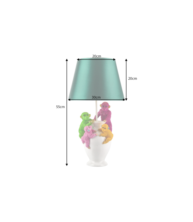 Invicta Interior Tafellamp MONKEY 55 cm met veelkleurige witgroene lampenkap - 48028