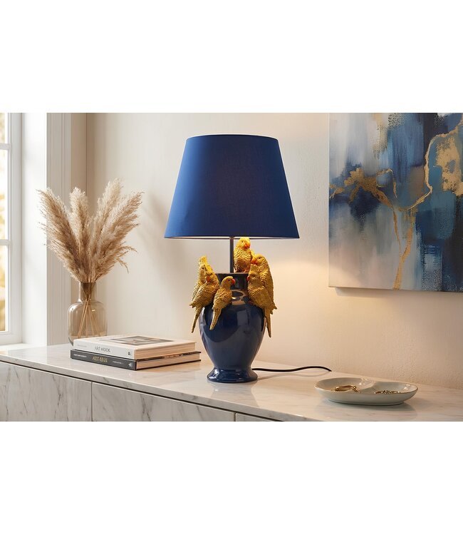 Invicta Interior Tafellamp PARROT 50 cm goudblauw met stoffen kap - 48029