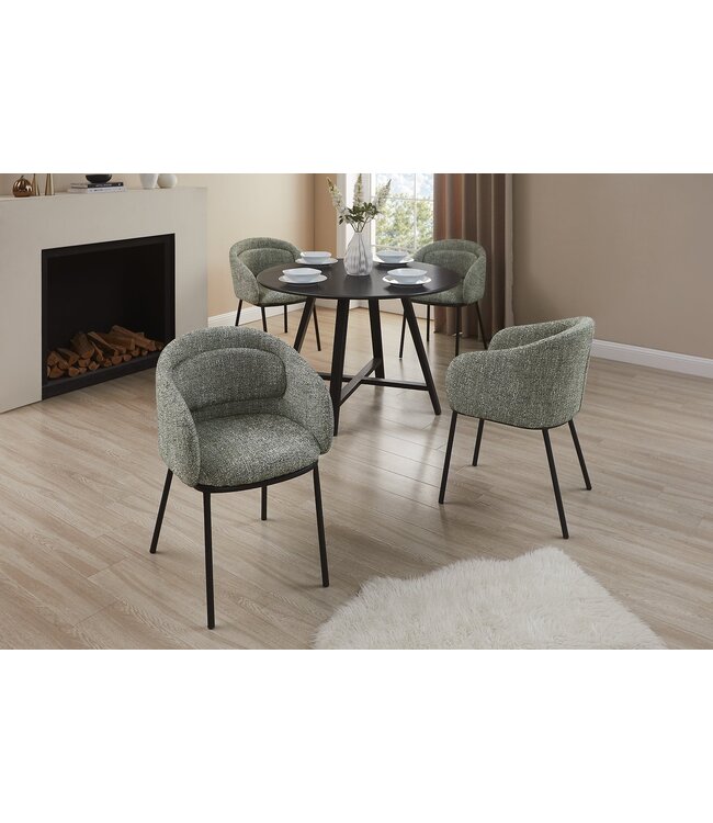 Invicta Interior Stoel FLORENZ met armleuningen, donkergroene stof met structuur en zwart metalen frame. - 47794