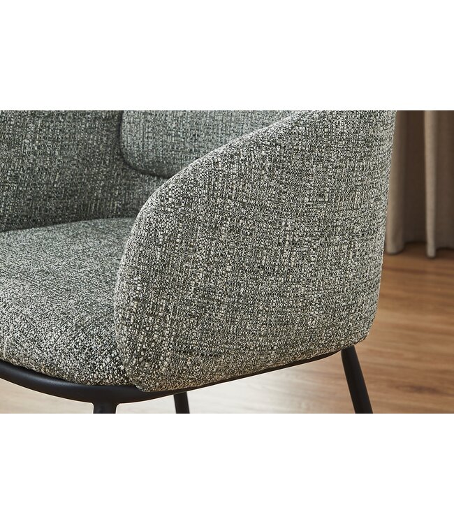 Invicta Interior Stoel FLORENZ met armleuningen, donkergroene stof met structuur en zwart metalen frame. - 47794