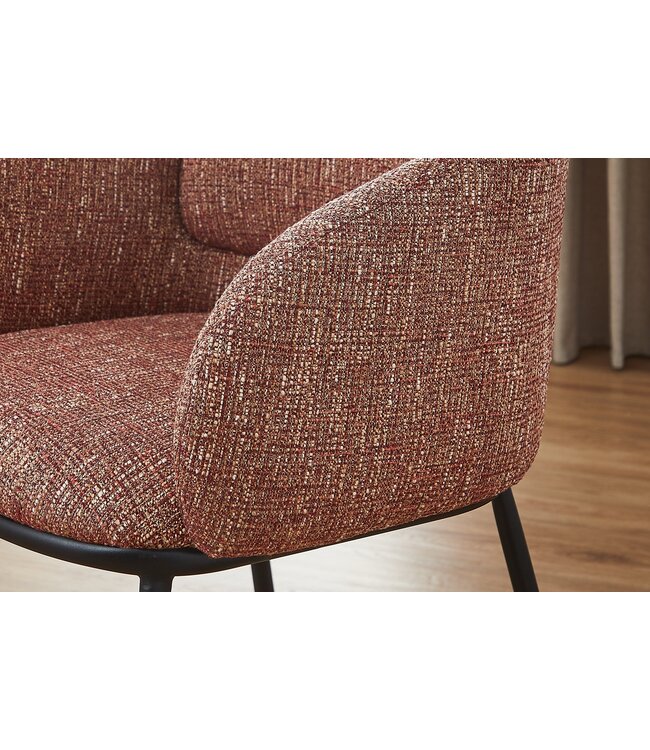 Invicta Interior Stoel FLORENZ met armleuningen, gestructureerde stof, roestbruin en zwart metalen frame - 47793