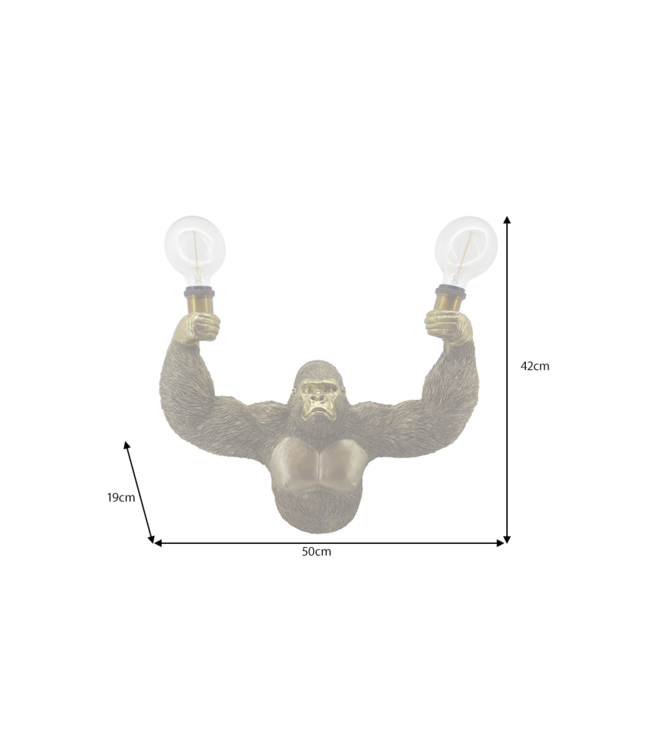 Invicta Interior Wandlamp KING APE 50 cm handgemaakt goud - 48031