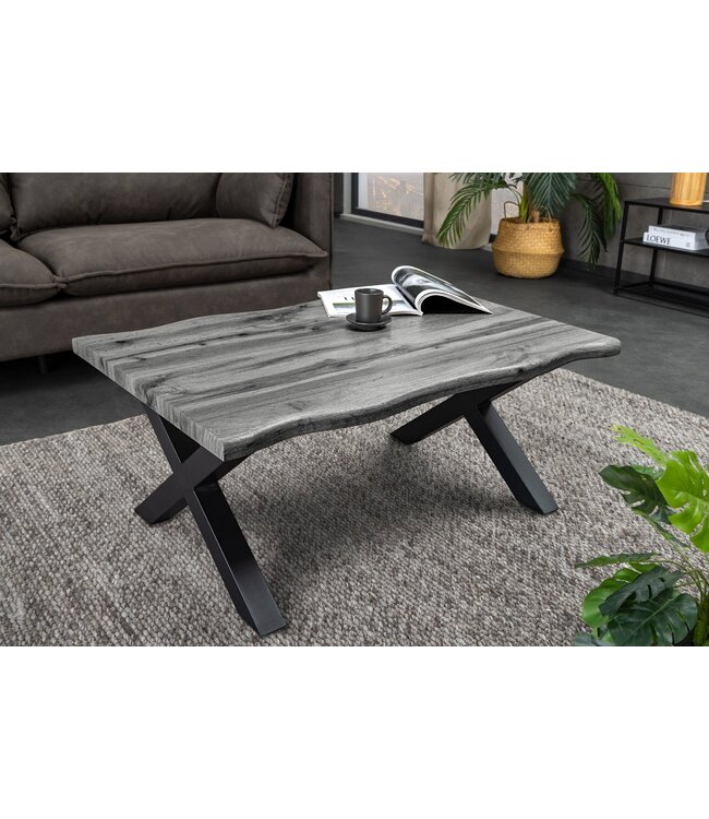 Invicta Interior Salontafel WILD, 90 cm tafelblad, 30 mm X-vormige poten, wilde eikenlook, grijs - 47636