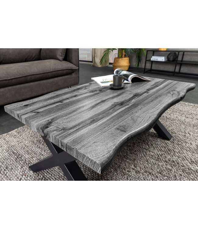 Invicta Interior Salontafel WILD, 90 cm tafelblad, 30 mm X-vormige poten, wilde eikenlook, grijs - 47636