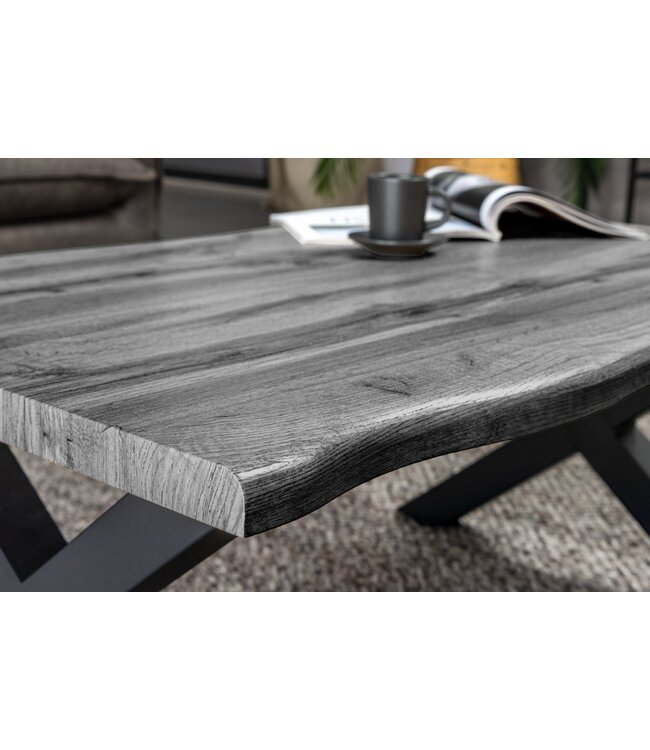 Invicta Interior Salontafel WILD, 90 cm tafelblad, 30 mm X-vormige poten, wilde eikenlook, grijs - 47636