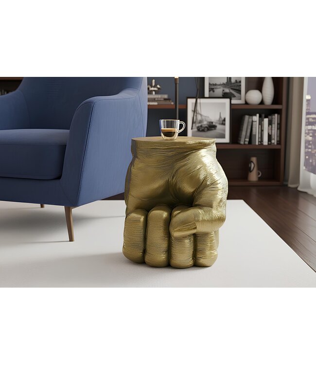 Invicta Interior Bijzettafel VUIST 50 cm rond handgemaakt beeldje goud - 48011