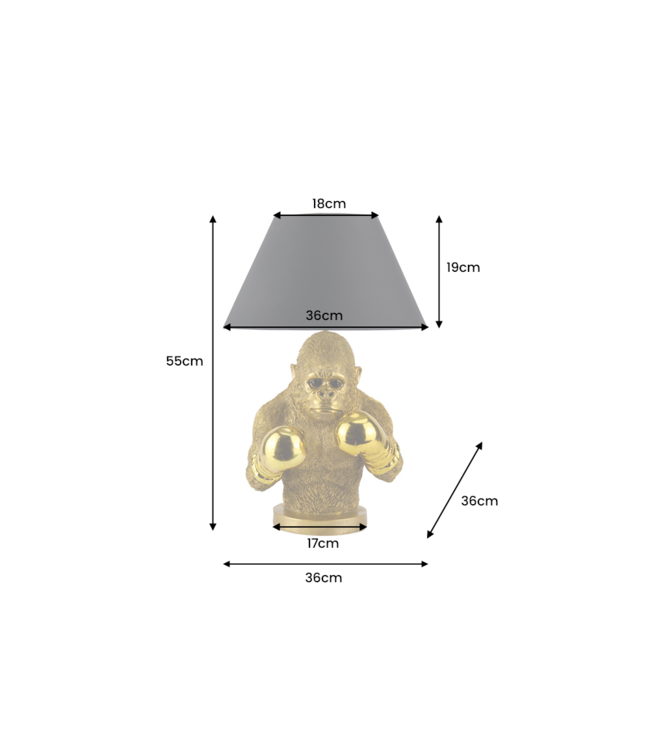 Invicta Interior Tafellamp KING APE 55 cm met goudkleurige en zwarte kap - 48025