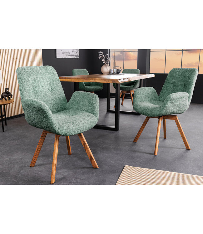 Invicta Interior Draaistoel BALTIC, 360° draaibaar, bouclé mint met eikenhouten poten naturel - 45164