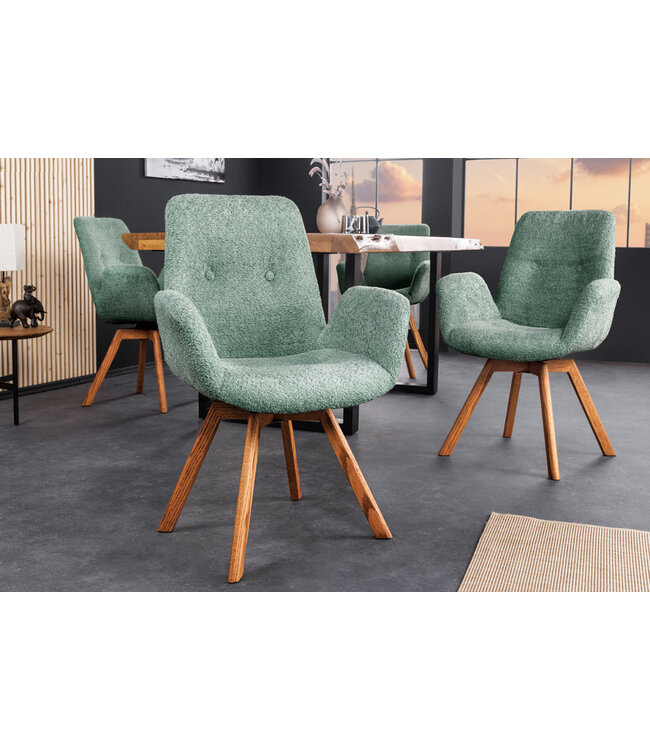 Invicta Interior Draaistoel BALTIC, 360° draaibaar, bouclé mint met eikenhouten poten naturel - 45164