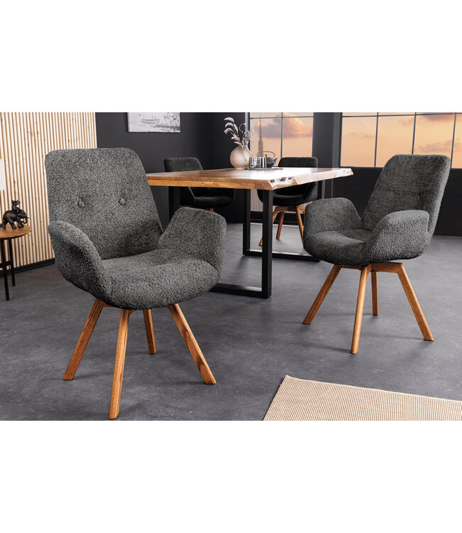 Invicta Interior Draaistoel BALTIC, 360° draaibaar, bouclé, donkergrijs met eikenhouten poten, naturel. - 45165