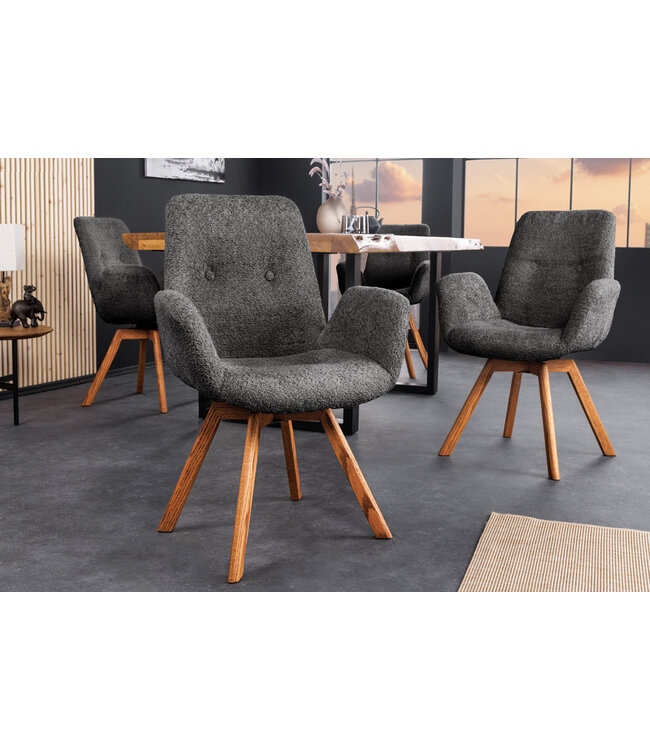 Invicta Interior Draaistoel BALTIC, 360° draaibaar, bouclé, donkergrijs met eikenhouten poten, naturel. - 45165