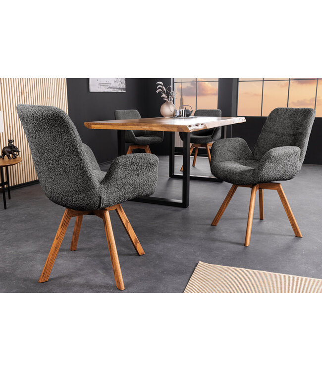 Invicta Interior Draaistoel BALTIC, 360° draaibaar, bouclé, donkergrijs met eikenhouten poten, naturel. - 45165