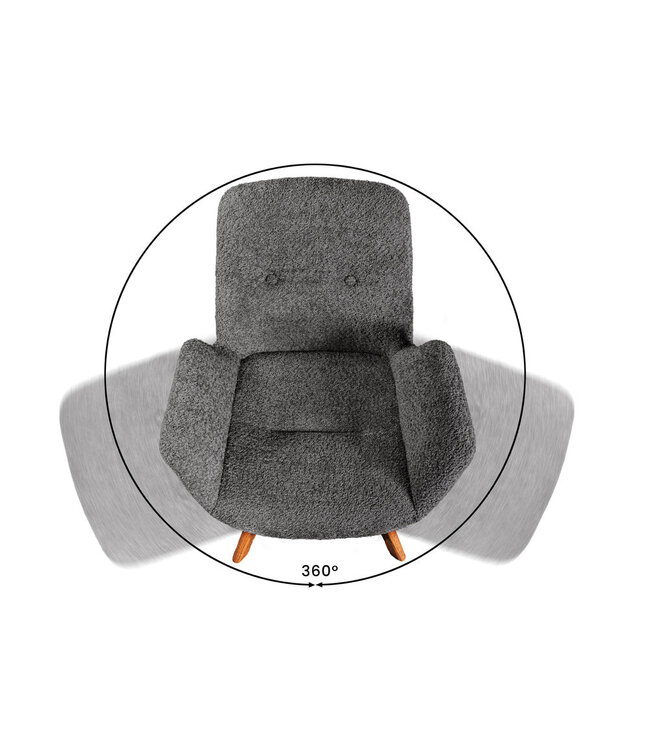 Invicta Interior Draaistoel BALTIC, 360° draaibaar, bouclé, donkergrijs met eikenhouten poten, naturel. - 45165