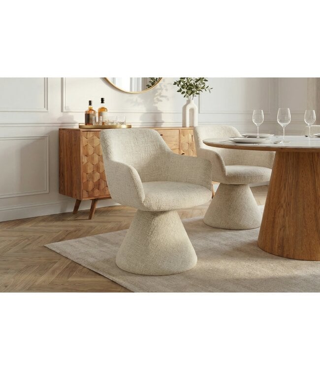 Invicta Interior Draaistoel AMBIENTO 180° met armleuningen, chenille stof, beige, automatische terugkeerfunctie - 47789