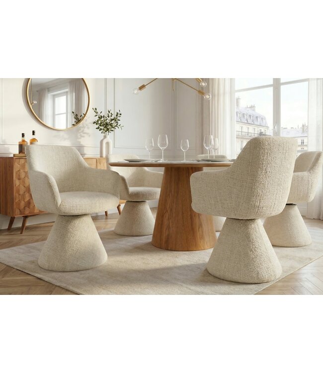 Invicta Interior Draaistoel AMBIENTO 180° met armleuningen, chenille stof, beige, automatische terugkeerfunctie - 47789