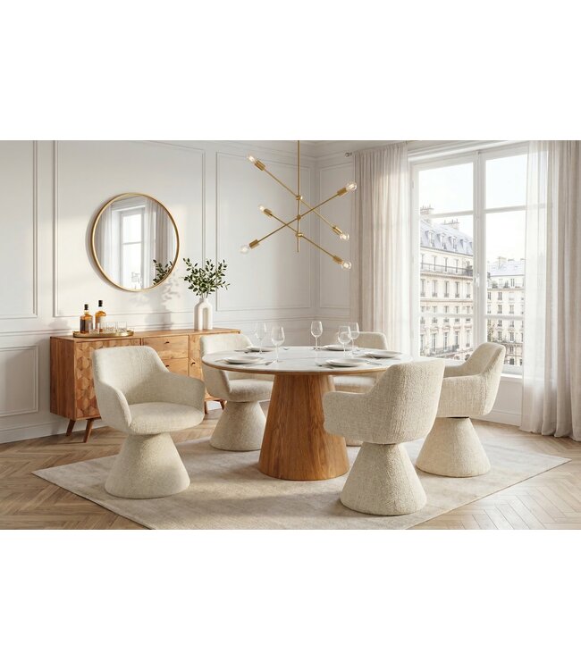 Invicta Interior Draaistoel AMBIENTO 180° met armleuningen, chenille stof, beige, automatische terugkeerfunctie - 47789