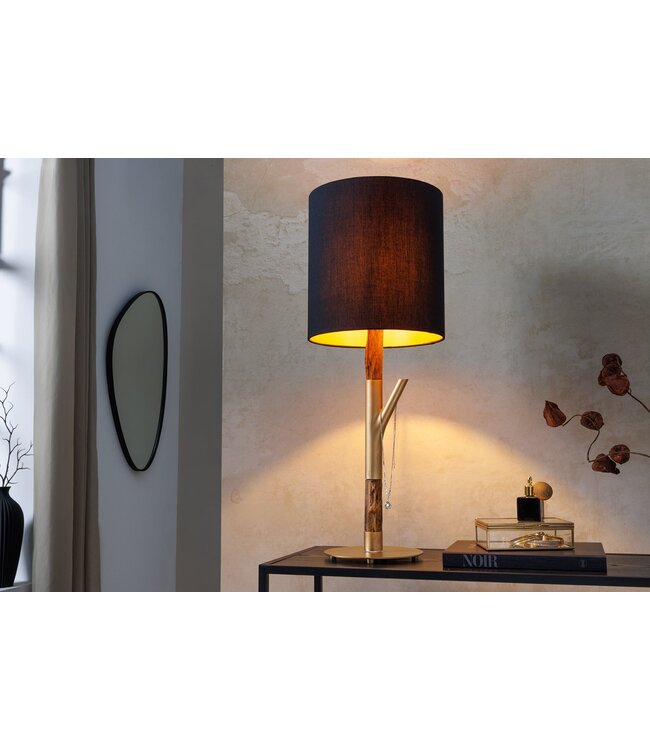 Invicta Interior Tafellamp JEWELRY 75 cm, frame van natuurlijk goud, lampenkap zwart - 45896