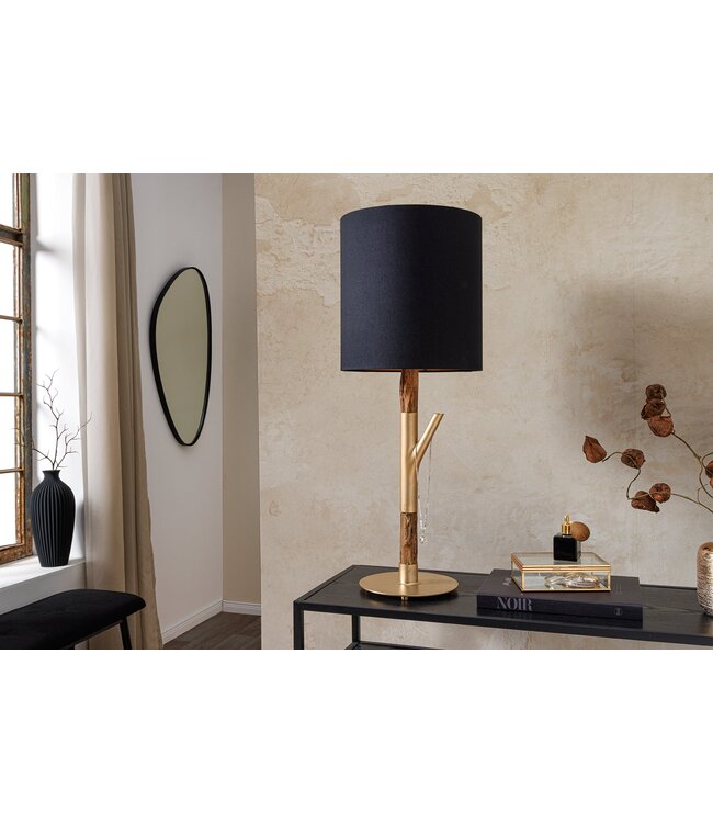 Invicta Interior Tafellamp JEWELRY 75 cm, frame van natuurlijk goud, lampenkap zwart - 45896