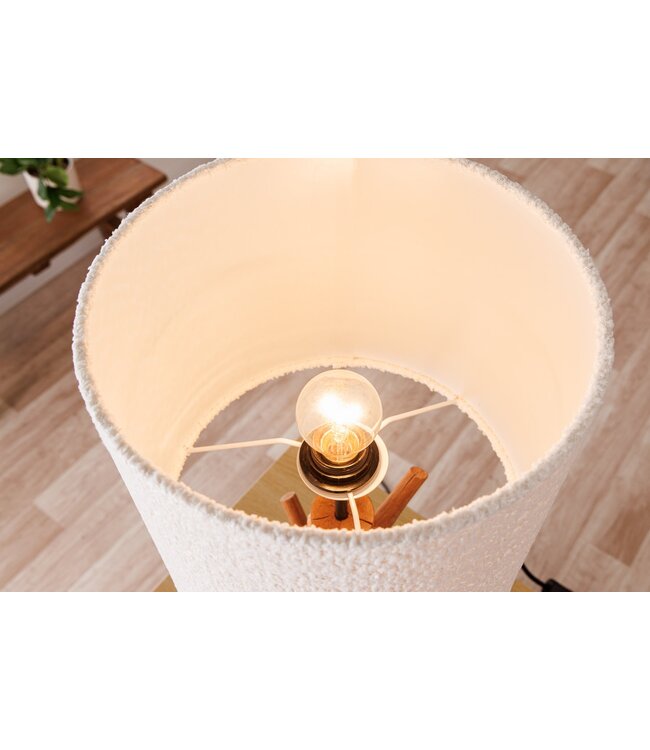 Invicta Interior Tafellamp JEWELRY 60cm natuurlijke mangosteenhouten lampenkap wit bouclé - 46648