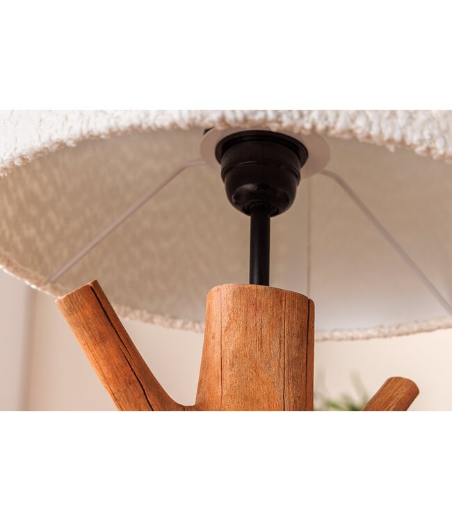 Invicta Interior Tafellamp JEWELRY 60cm natuurlijke mangosteenhouten lampenkap wit bouclé - 46648
