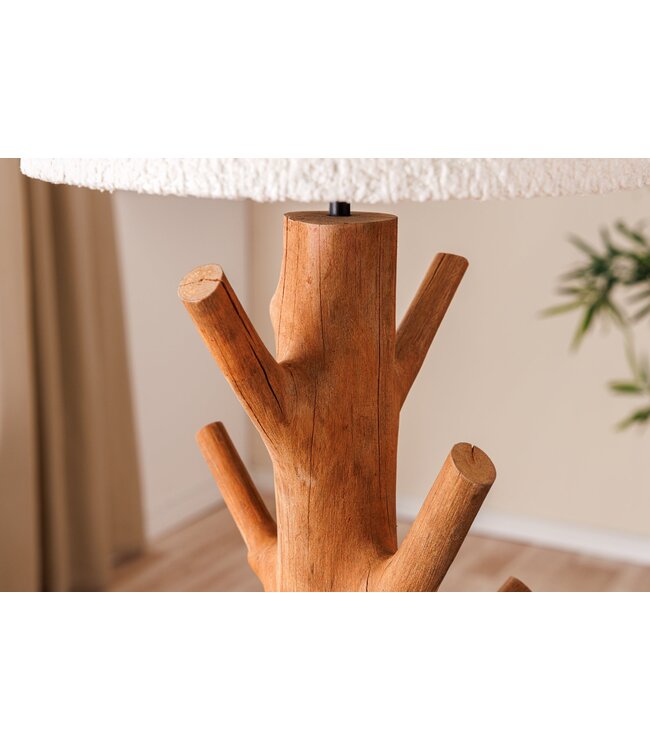 Invicta Interior Tafellamp JEWELRY 60cm natuurlijke mangosteenhouten lampenkap wit bouclé - 46648