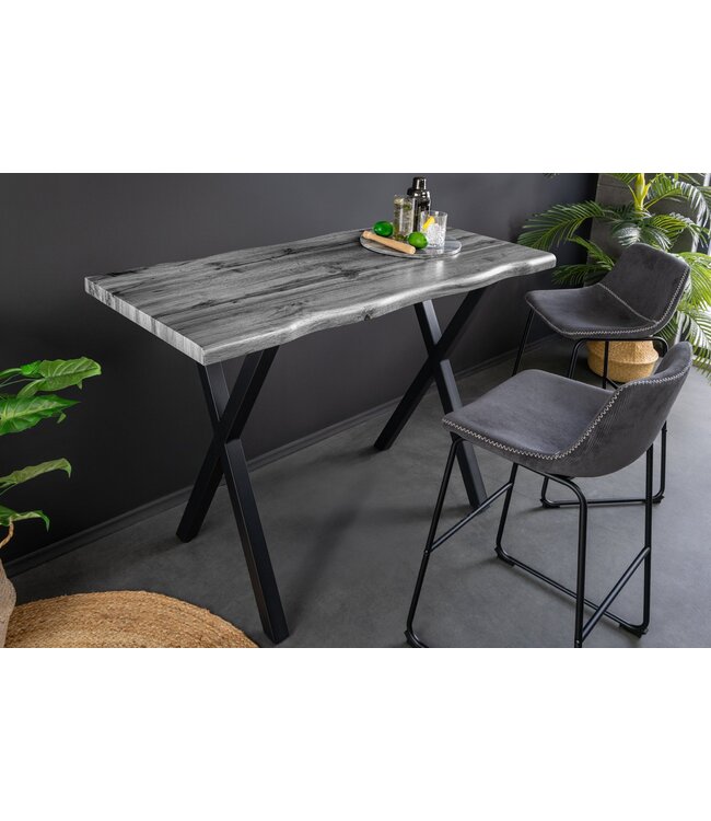 Invicta Interior Bartafel WILD, 120 cm tafelblad, 40 mm X-poten, wilde eikenlook, grijs - 47635