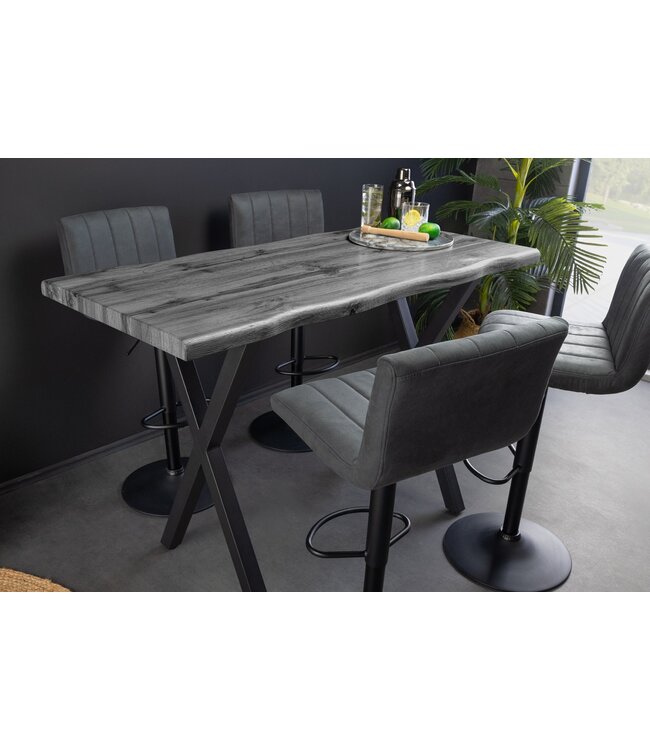 Invicta Interior Bartafel WILD, 120 cm tafelblad, 40 mm X-poten, wilde eikenlook, grijs - 47635
