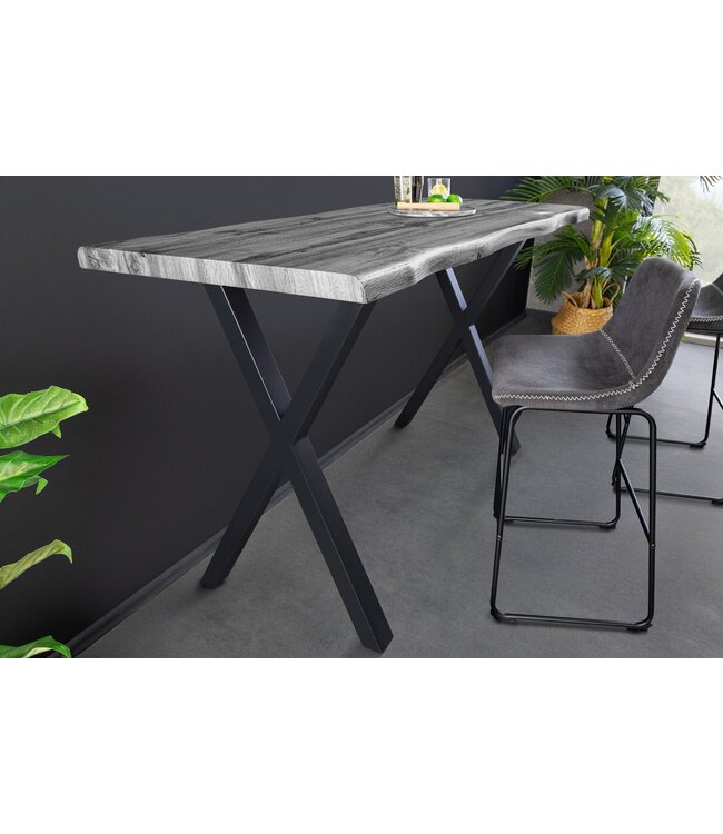 Invicta Interior Bartafel WILD, 120 cm tafelblad, 40 mm X-poten, wilde eikenlook, grijs - 47635