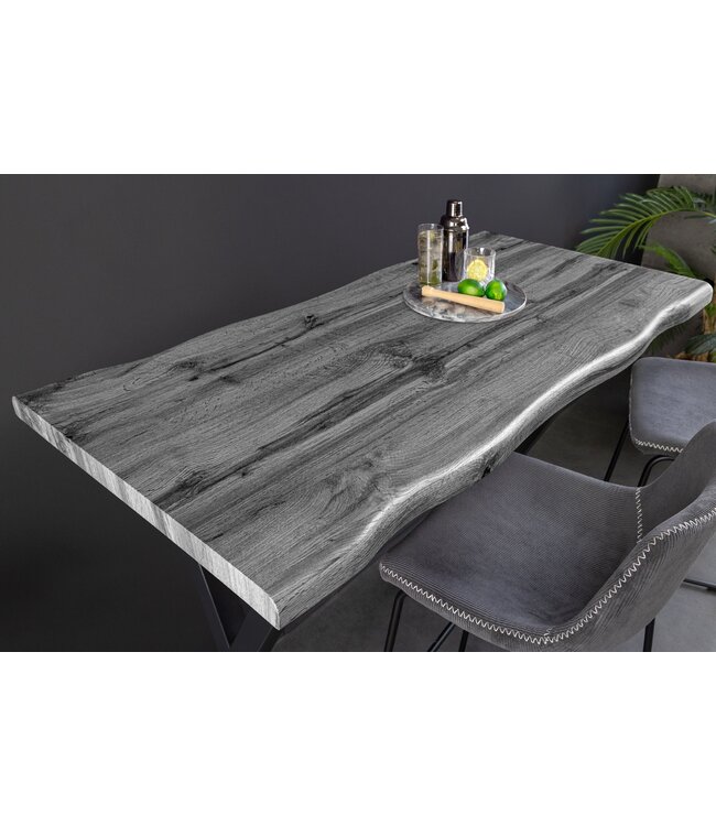 Invicta Interior Bartafel WILD, 120 cm tafelblad, 40 mm X-poten, wilde eikenlook, grijs - 47635