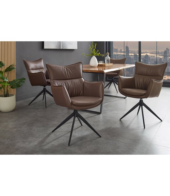 Invicta Interior Draaistoel VOGUE 360° met armleuningen, bruin kunstleer met zwart metalen frame - 47709