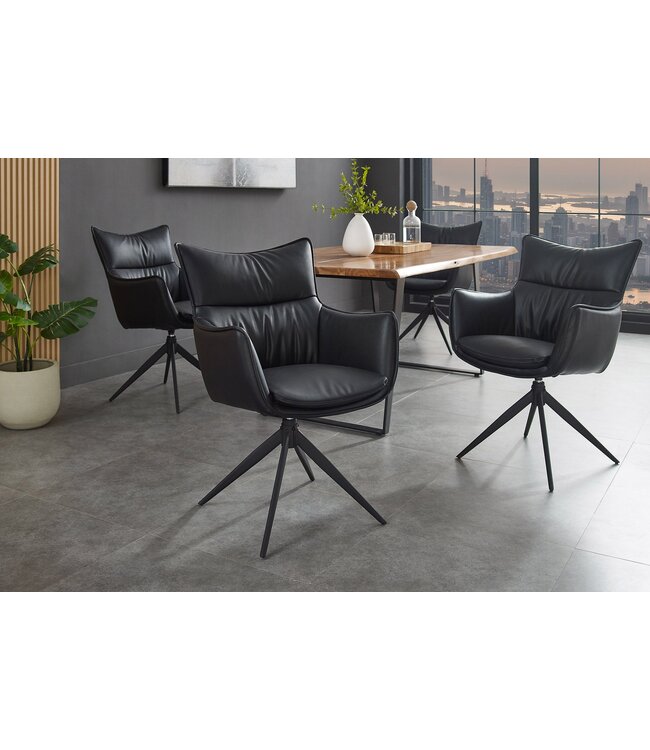 Invicta Interior Draaistoel VOGUE 360° met armleuningen, zwart kunstleer met zwart metalen frame - 47708