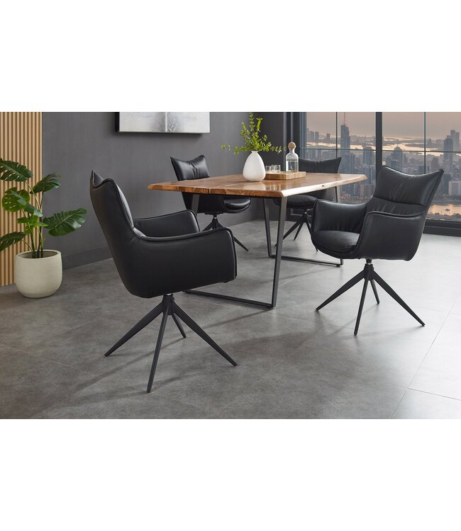 Invicta Interior Draaistoel VOGUE 360° met armleuningen, zwart kunstleer met zwart metalen frame - 47708